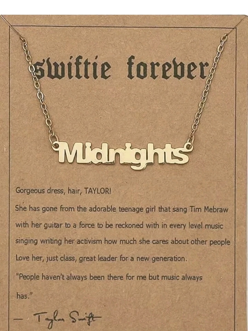 SWIFTIE FOREVER Taylor Swift Antique Gold Necklace Midnights Pendant 17" Plus